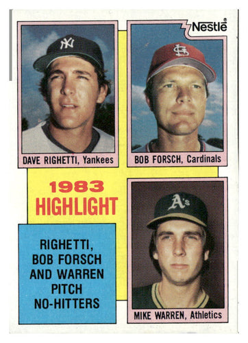 1984 Topps Nestle #5 Dave Righetti / Bob Forsch / Mike Warren