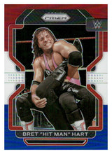 Load image into Gallery viewer, 2022 Panini Prizm WWE #198 Bret The Hit Man Hart Red, White and Blue
