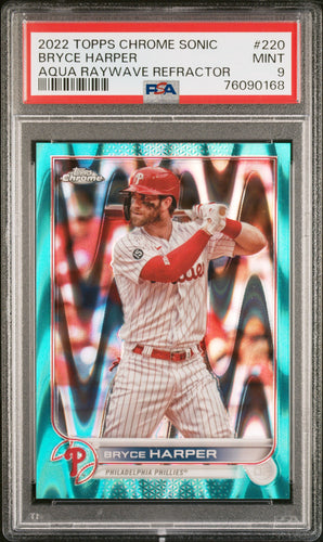 2022 Topps Chrome Sonic #220 Bryce Harper Aqua RayWave Refractor PSA 9 #/199