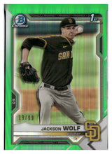 Load image into Gallery viewer, 2021 Bowman Draft #BDC-141 Jackson Wolf Chrome Green Refractor #/99
