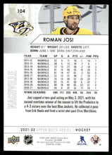 Load image into Gallery viewer, 2021-22 Upper Deck #104 Roman Josi
