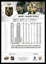 Load image into Gallery viewer, 2021-22 Upper Deck #678 Marc-Andre Fleury
