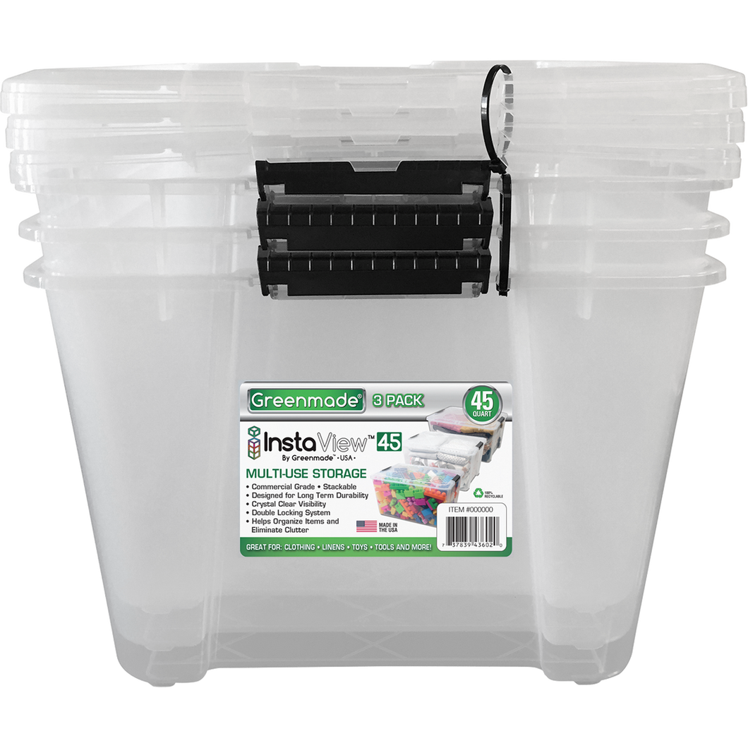 Greenmade InstaView 3 Pack 45 Quart Multi-Use Storage Bins