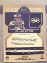Load image into Gallery viewer, 2021 Elijah Moore Panini Prizm No Huddle Blue RC 64/79 #346 NY Jets Rookie
