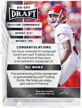Load image into Gallery viewer, Eli Ricks 2023 Leaf Draft Green Auto BA-ER1 - ROOKIE RC CARD AUTOGRAPH
