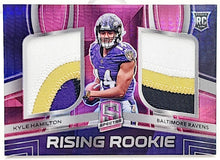 تحميل الصورة إلى عارض المعرض، 2022 Panini Spectra Rising Rookie Kyle Hamilton [Neon Pink] #RRM-KHA Duel Jersey Patch /15
