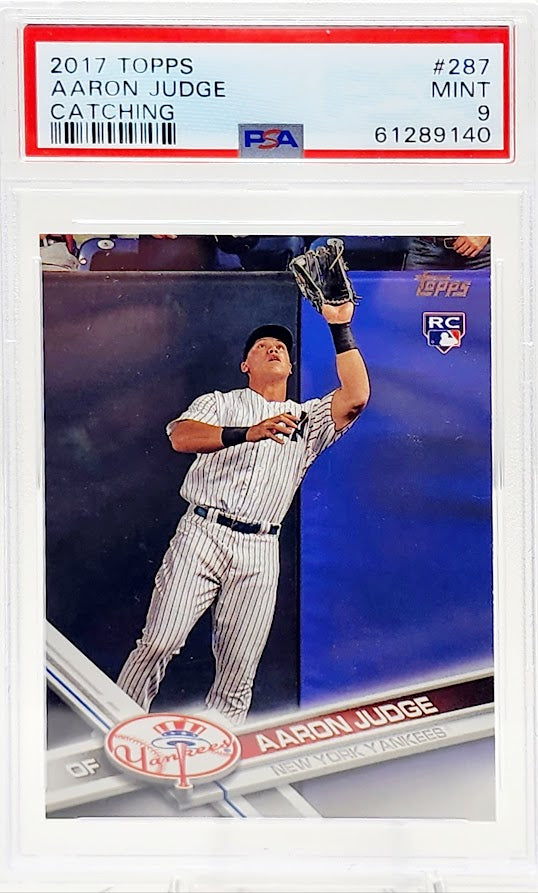 2017 TOPPS SERIES 1 ROOKIE AARON JUDGE CATCHING # 287 RC PSA GRADED 9 MINT