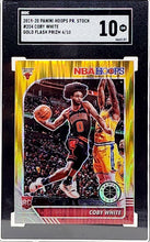 Load image into Gallery viewer, 2019-20 NBA Hoops Premium Stock Gold Flash Prizm /10 Coby White SGC 10
