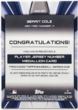Load image into Gallery viewer, 2023 Topps Series 1 Gerrit Cole Commemorative Jersey Number Medallion JNM-GC
