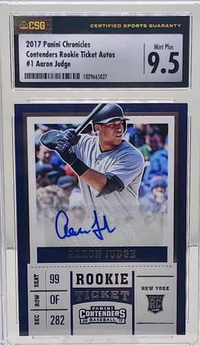 2017 Panini Contenders Rookie Ticket #1 Aaron Judge Autographed CSG 9.5 Mint Plus - walk-of-famesports