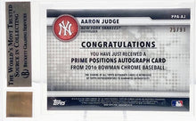 Load image into Gallery viewer, 2016 Bowman Chrome Prime Positions Autographs Aaron Judge Green Refractors BGS 9.5 10 Autograph 25/99 - walk-of-famesports
