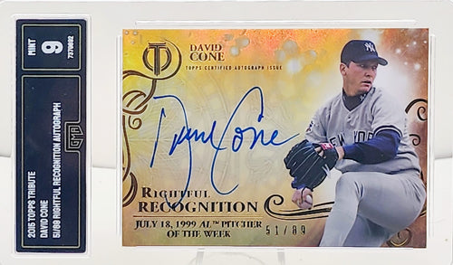 David Cone 2015 Topps Tribute Rightful Recognition Autograph Card #NOW-DC 51/89 Yankees GMA 9 Mint - walk-of-famesports