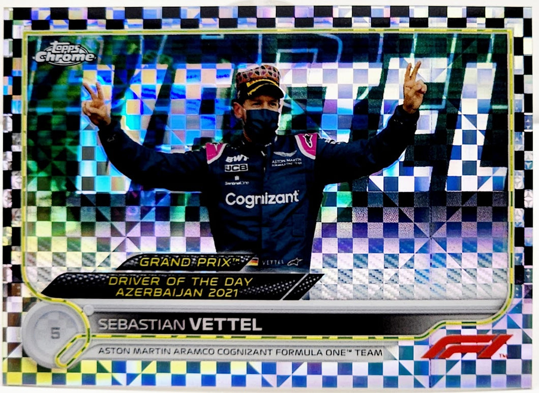 2022 Topps Chrome F1 Formula 1 #178 Sebastian Vettel Checker Flag X-Fractor