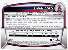Load image into Gallery viewer, 2023 Bowman Livan Soto RC #46 Neon Green Parallel #302/399 Angels
