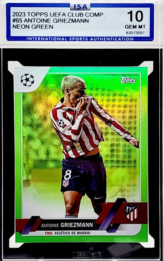 2022-23 Topps UEFA Club Competitions #65 Antoine Griezmann Neon Green 6/199 ISA 10