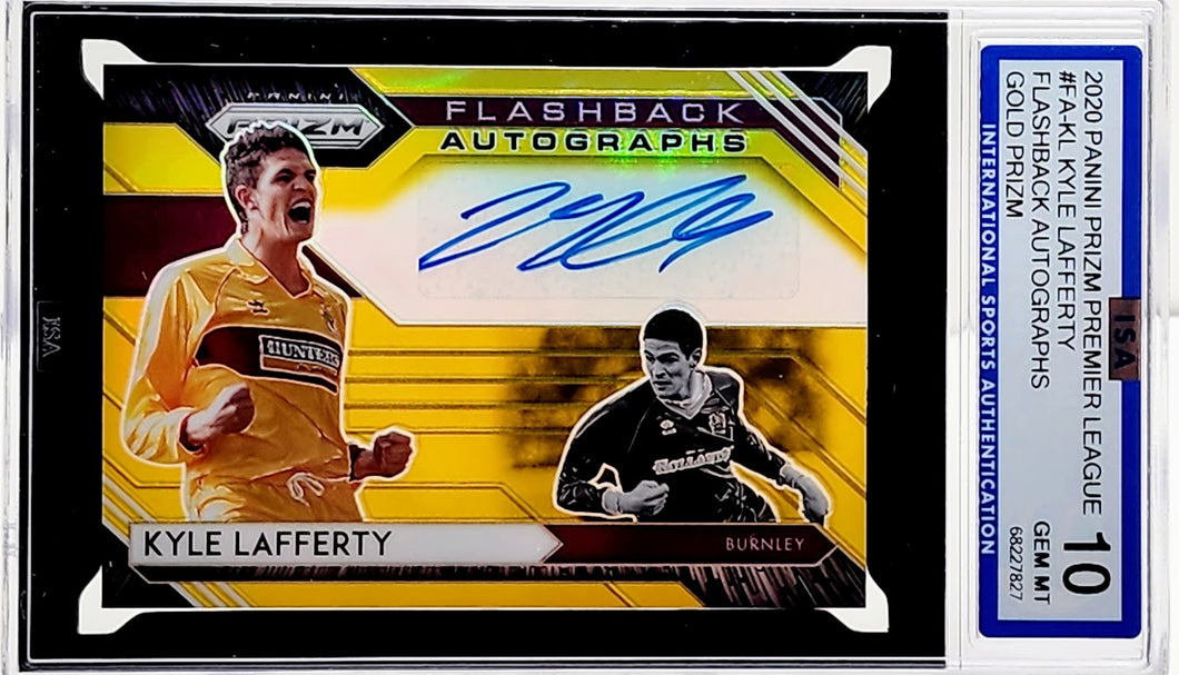2020-21 Kyle Lafferty Prizm Gold Refractor Burnley Autographed Soccer Card 3/10 ISA 10 GEM Mint