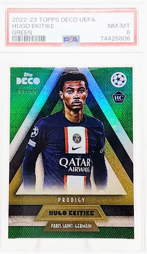 2022-23 Topps Deco Hugo Ekitike Rookie Green /99 PSG Prodigy RC PSA 8 ...