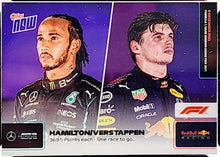 Load image into Gallery viewer, 2021 Topps Now 078 Formula 1 Lewis Hamilton &amp; Max Verstappen ISA 9 Mint
