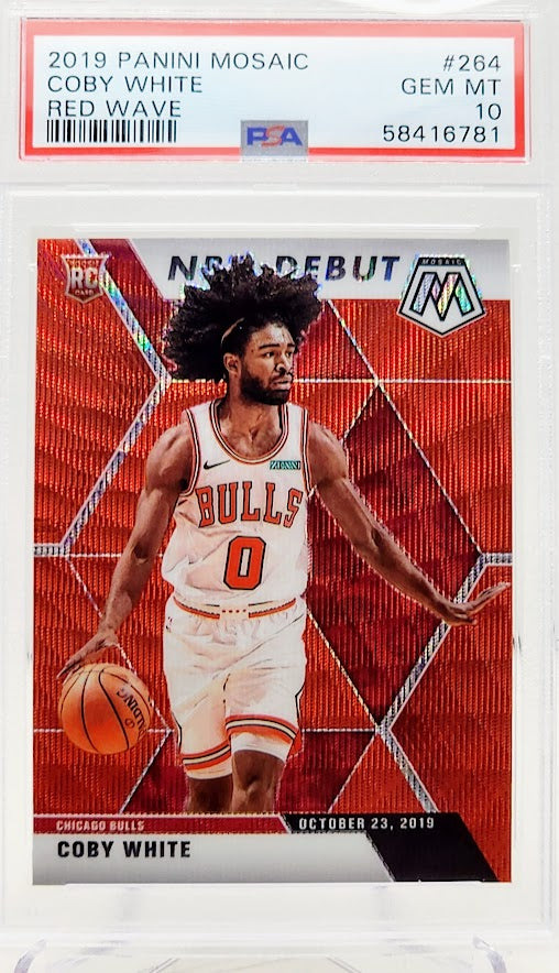 2019-20 Panini Mosaic NBA Debut RED Wave Coby White Rookie RC #264 PSA 10 GEM Mint