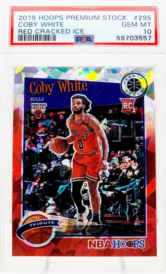 2019 Hoops Premium Stock Red Cracked Ice #295 Coby White PSA 10 GEM MINT