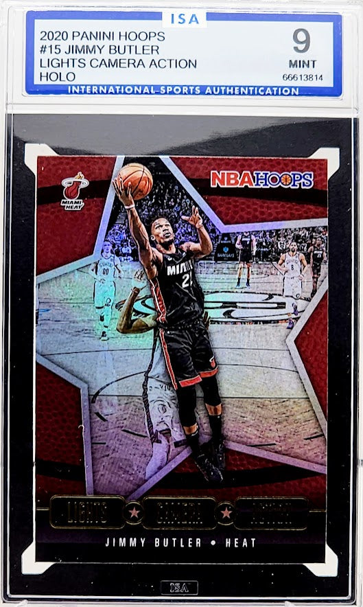 2020-21 Hoops Lights Camera Action Winter Holo Jimmy Butler #15 Card ISA 9 Mint