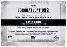 Load image into Gallery viewer, 2022 Topps Inception Seth Beer Rookie Patch Auto /249 IAP-SBE
