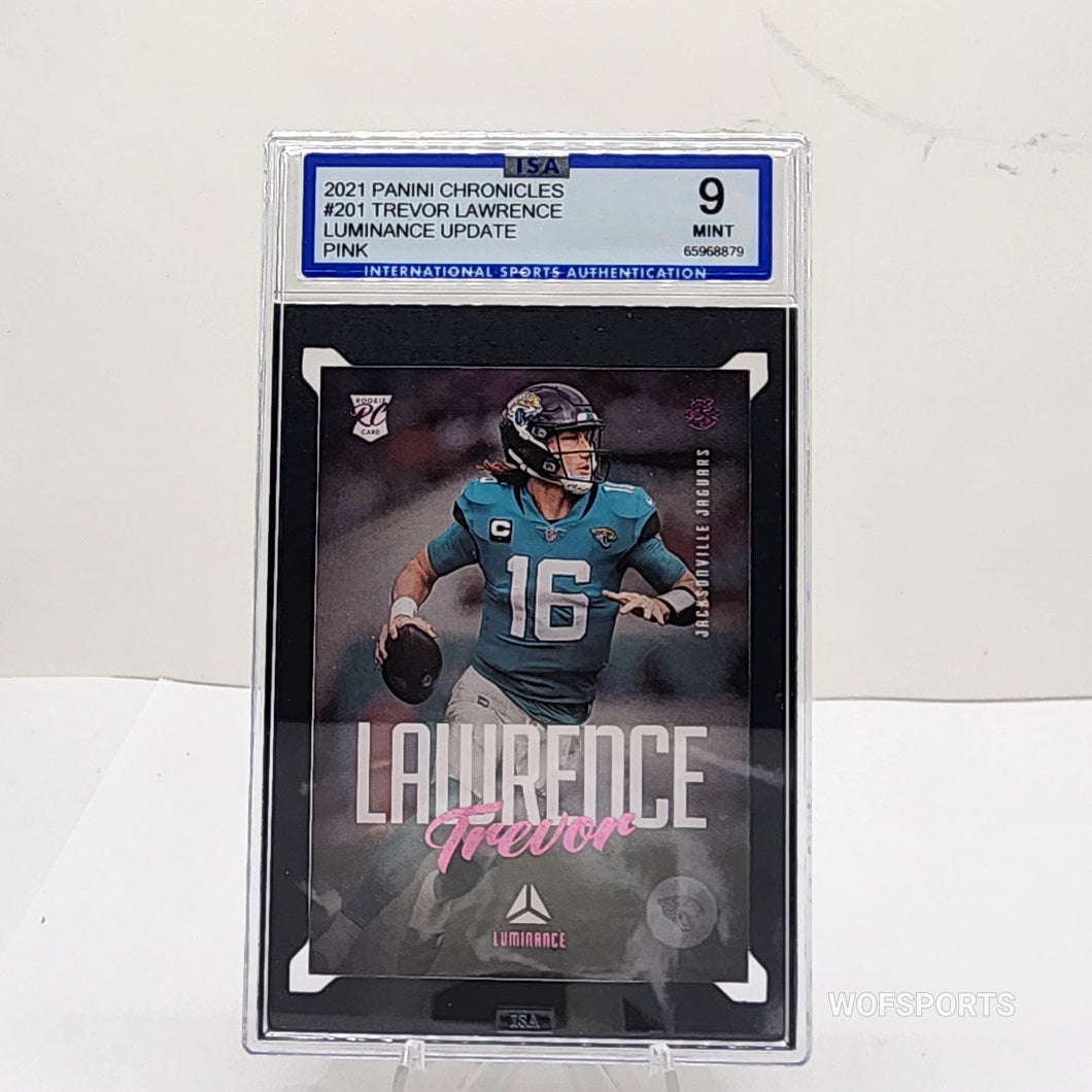 2021 Panini Chronicles Luminance Update Pink Trevor Lawrence Rookie #201 Jacksonville Jaguars RC ISA 9 Mint