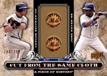 2008 Upper Deck Cut From The Same Cloth Silver /149 Carlos Beltran & Jose Reyes #CSC-BR New York Mets