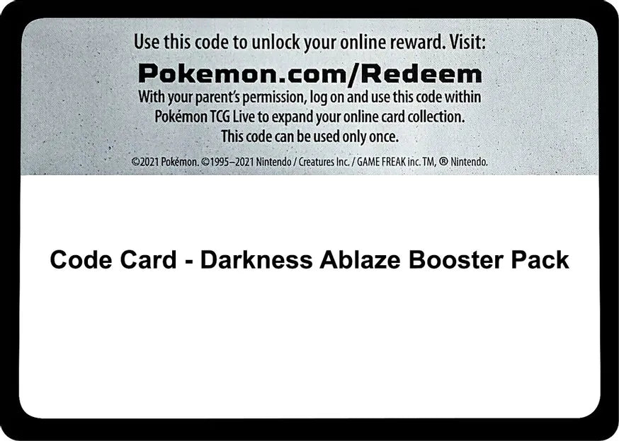 Code Card - Darkness Ablaze Booster Pack SWSH03 - Bulk of 35 Code Card