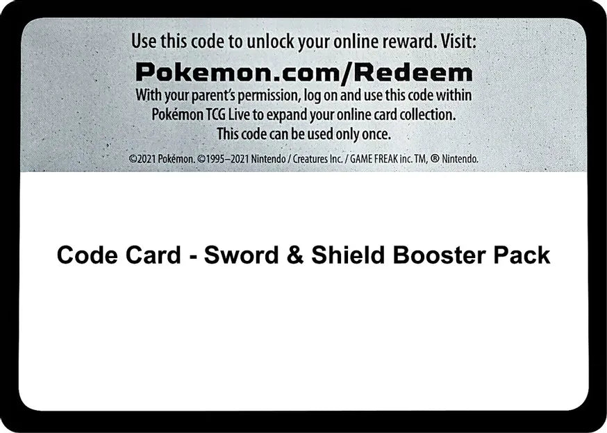 Code Card - Sword & Shield Booster Pack - SWSH01- Bulk of 64