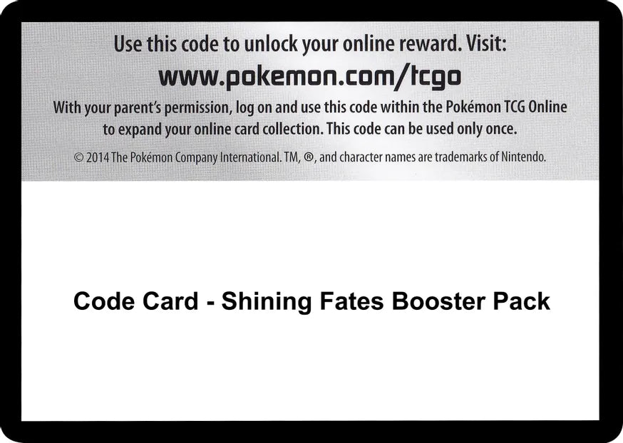 Code Card - Shining Fates Booster Pack - Shining Fates (SHF) - Bulk of 20 Code Cards