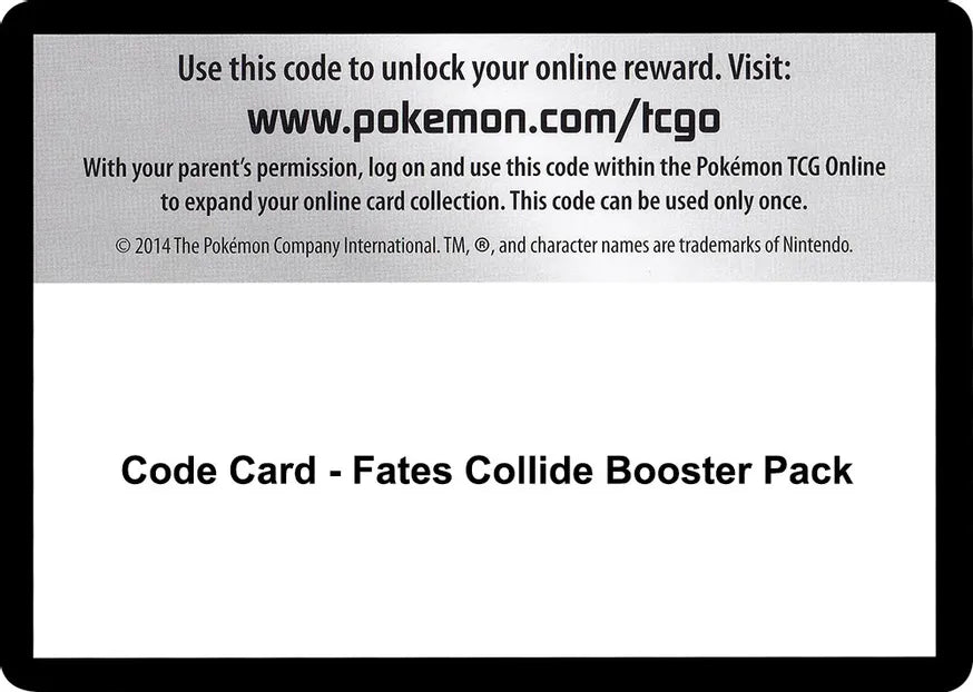 Code Card - Fates Collide Booster Pack - XY - Fates Collide (FCO) - Bulk of 30 Code Cards