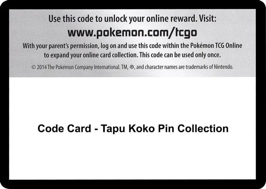 Code Card - Tapu Koko Pin Collection - SM - Guardians Rising (SM02)