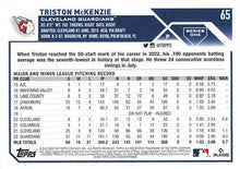 Load image into Gallery viewer, 2023 Topps Triston McKenzie #65 Cleveland Guardians
