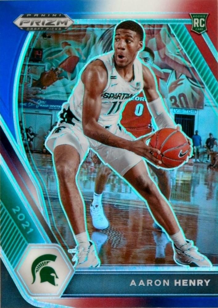 2021 Panini Prizm Draft Pick Red White & Blue  #48 - Aaron Henry - Michigan State Spartans