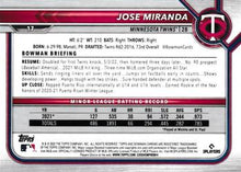 Load image into Gallery viewer, 2022 Bowman Chrome Jose Miranda RC #17 Minnesota Twins
