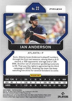 2022 Panini Prizm Blue Disco /199 Ian Anderson #22 Atlanta Braves
