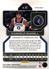 Load image into Gallery viewer, 2021-22 Panini Silver Wave Prizm D&#39;Angelo Russell 52 Minnesota Timberwolves
