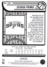 Load image into Gallery viewer, 2022-23 Panini Hoops  Joshua Primo #154 San Antonio Spurs
