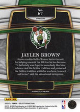 Load image into Gallery viewer, 2021-22 Panini Select Jaylen Brown Blue Prizm #67 Boston Celtics

