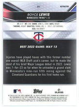 Load image into Gallery viewer, 2022 Bowman&#39;s Best Refractor Royce Lewis Rookie #65 Minnesota Twins
