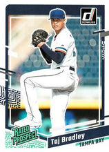 Load image into Gallery viewer, 2023 Panini Donruss Rated Prospects Gold Holo Taj Bradley #55 Tampa Bay Rays
