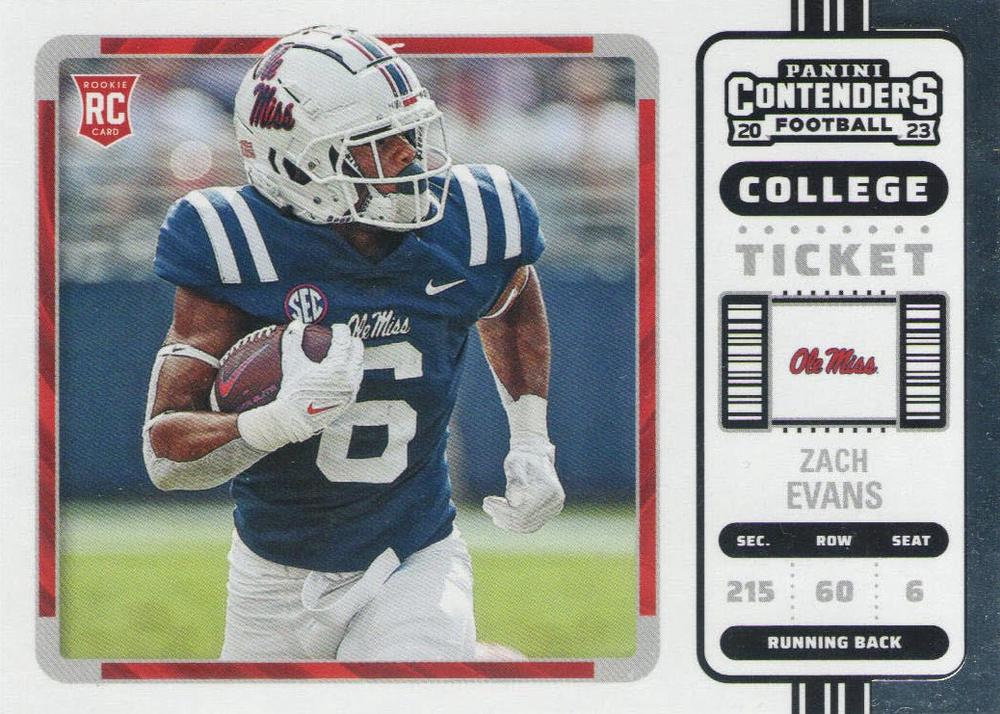 Panini Chronicles Draft Picks - Contenders College Ticket #9 Zach Evans - Ole Miss Rebels