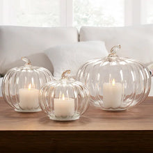 Load image into Gallery viewer, Glass Pumpkin LED Light Candles, Set of 3

