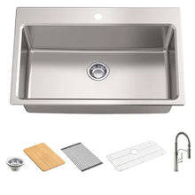 将图片加载到图库查看器，Kohler Provo 33&quot; Dual Mount Single-bowl Workstation Kitchen Sink Kit
