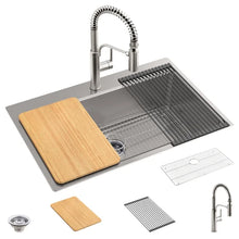 将图片加载到图库查看器，Kohler Provo 33&quot; Dual Mount Single-bowl Workstation Kitchen Sink Kit
