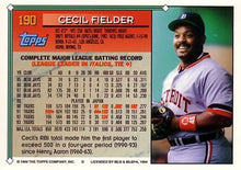 将图片加载到图库查看器，1994 Topps Cecil Fielder # 190 Detroit Tigers
