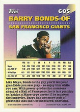 Load image into Gallery viewer, 1994 Topps Barry Bonds MOG # 605 San Francisco Giants
