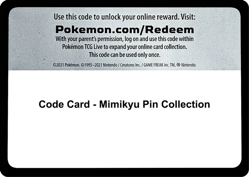 Code Card - Mimikyu Pin Collection - SM Base Set (SM01)
