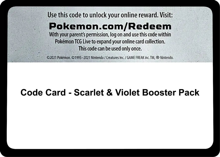 Code Card Scarlet & Violet Booster Pack SV01- Bulk of 60 Code Cards